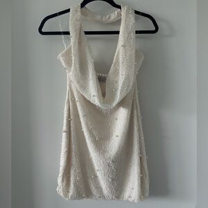 Versailles Oh Polly Cream Beaded Backless Dress